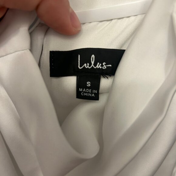 Lulus Distinctive Charm White Satin Asymmetrical MINI Dress - Picture 3 of 4